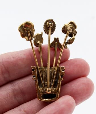 Vintage Gold Tone Thimble Seed Pearl Assorted Stick Pin Motif Pin Brooch - Thumbnail 3