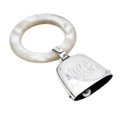 Webster Vintage Sterling Silver 925 Teething Ring Rattle Bell Monogrammed - Image 1