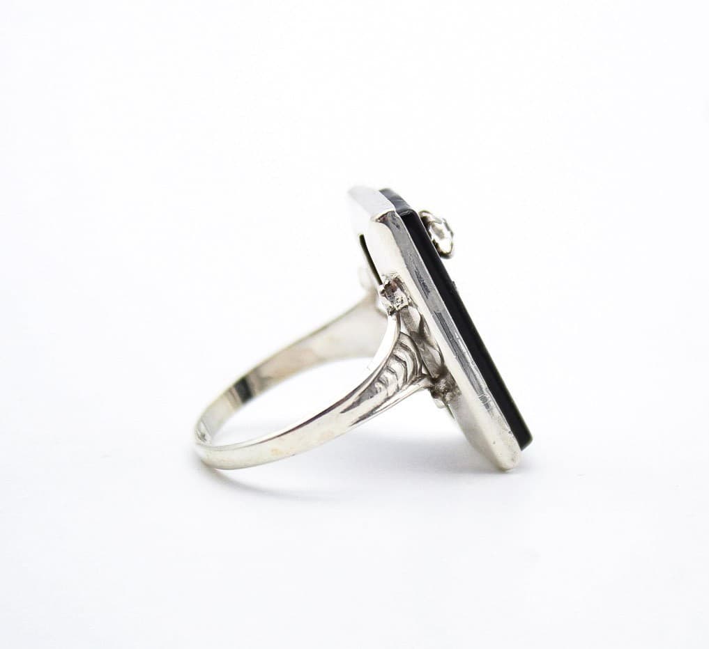 Vintage Deco Style Natural Black Onyx Sterling Silver 925 Hallmarked Ring Size 6 - Thumbnail 6