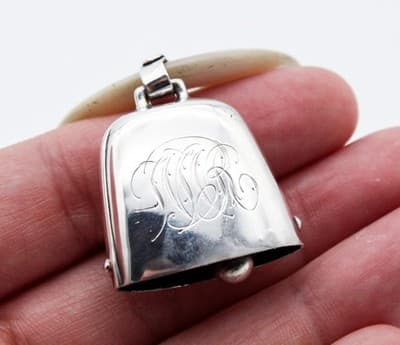 Webster Vintage Sterling Silver 925 Teething Ring Rattle Bell Monogrammed - Thumbnail 3