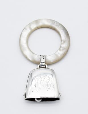 Webster Vintage Sterling Silver 925 Teething Ring Rattle Bell Monogrammed - Thumbnail 2