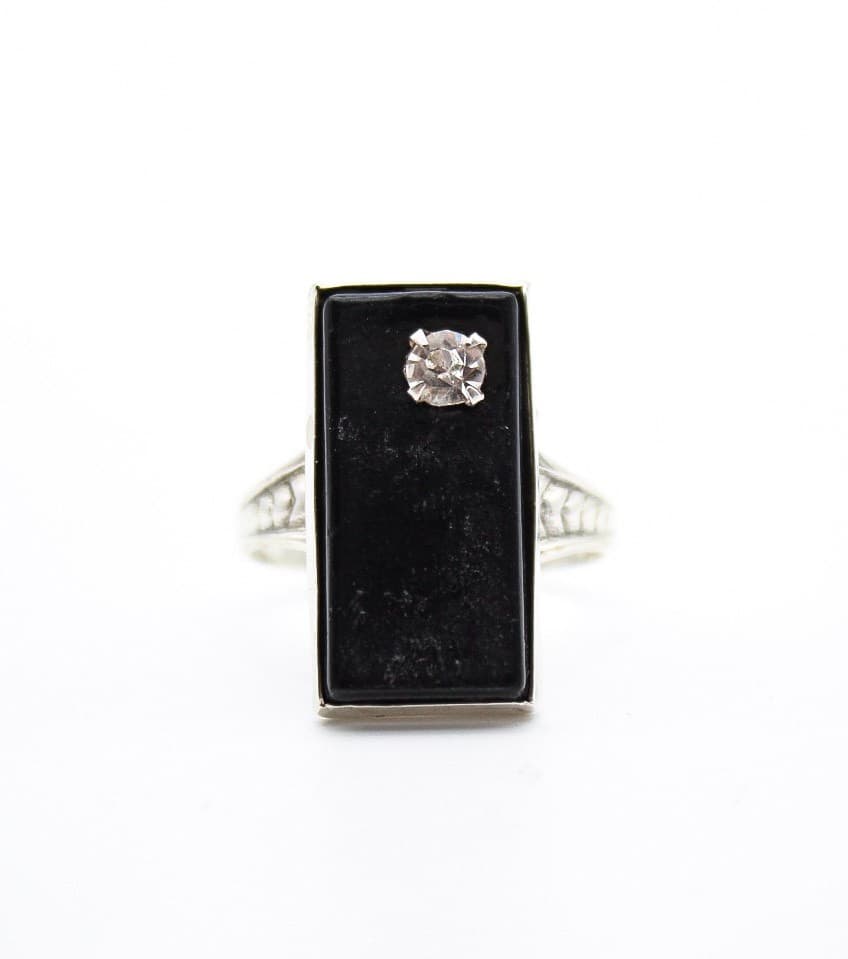 Vintage Deco Style Natural Black Onyx Sterling Silver 925 Hallmarked Ring Size 6 - Thumbnail 7