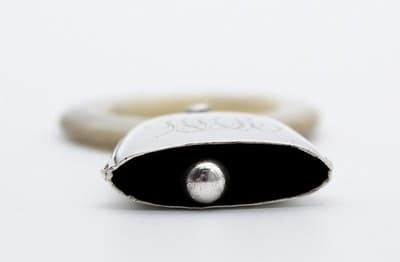 Webster Vintage Sterling Silver 925 Teething Ring Rattle Bell Monogrammed - Thumbnail 8