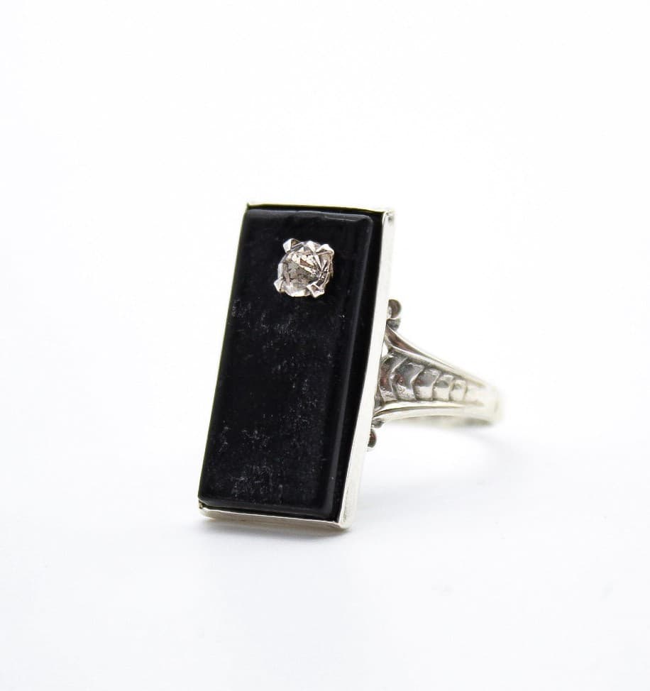 Vintage Deco Style Natural Black Onyx Sterling Silver 925 Hallmarked Ring Size 6 - Thumbnail 9