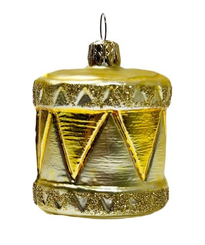 INGE GLASS West Germany Vintage Gold Mica Drum Motif Christmas Ornament - Image 1