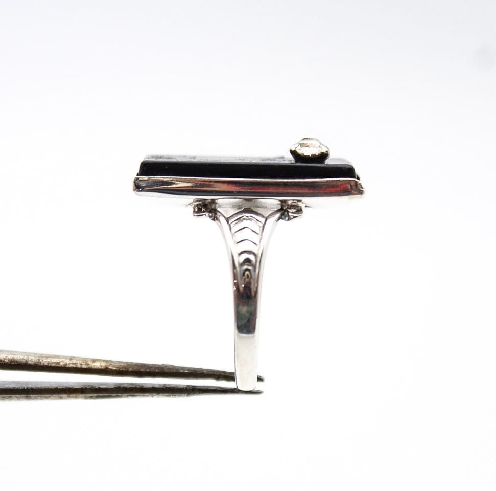 Vintage Deco Style Natural Black Onyx Sterling Silver 925 Hallmarked Ring Size 6 - Thumbnail 3