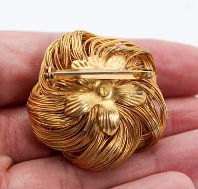 Vintage Gold Tone Knot Motif Wired Rhinestone Pin Brooch - Thumbnail 3