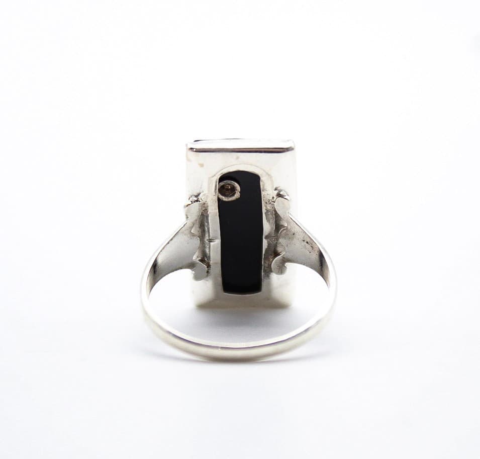 Vintage Deco Style Natural Black Onyx Sterling Silver 925 Hallmarked Ring Size 6 - Thumbnail 5