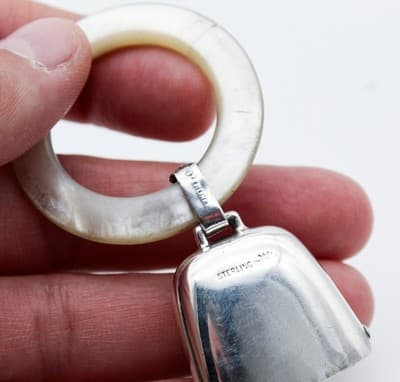 Webster Vintage Sterling Silver 925 Teething Ring Rattle Bell Monogrammed - Thumbnail 7