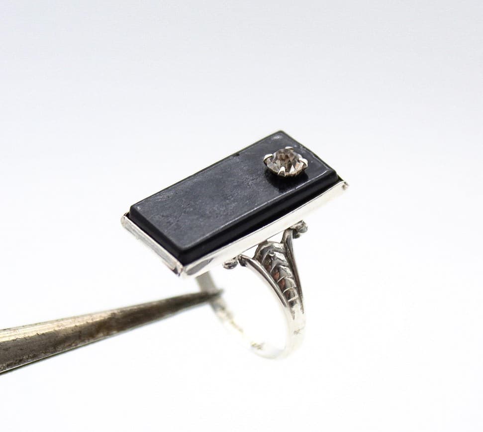 Vintage Deco Style Natural Black Onyx Sterling Silver 925 Hallmarked Ring Size 6 - Thumbnail 2