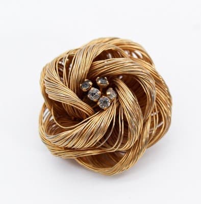 Vintage Gold Tone Knot Motif Wired Rhinestone Pin Brooch - Thumbnail 6