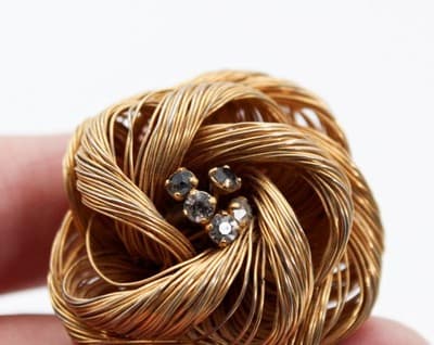 Vintage Gold Tone Knot Motif Wired Rhinestone Pin Brooch - Thumbnail 5