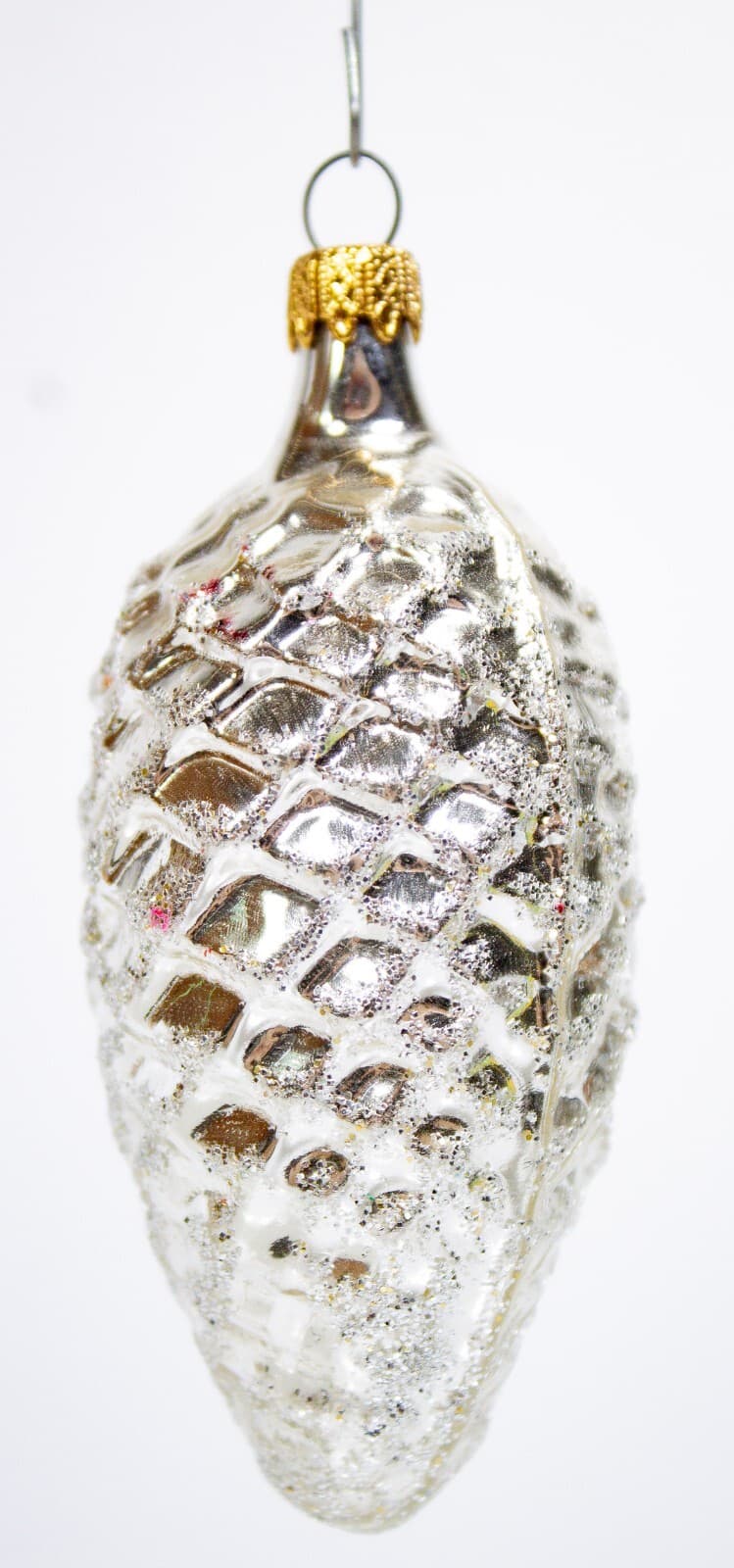 Vintage Silver Pinecone Glitter Mercury Glass Christmas Ornament - Image 1