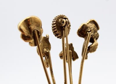 Vintage Gold Tone Thimble Seed Pearl Assorted Stick Pin Motif Pin Brooch - Thumbnail 6