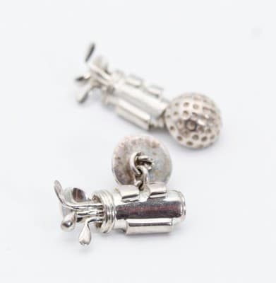 Vintage LINKS OF LONDON Marked Sterling Silver Golf Bag & Clubs Men's Cufflinks - Thumbnail 3