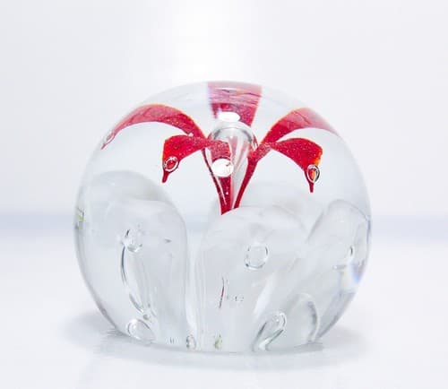 Vintage Art Glass Large Floral Tiger Lily Orange Paperweight Sculpture - Thumbnail 2