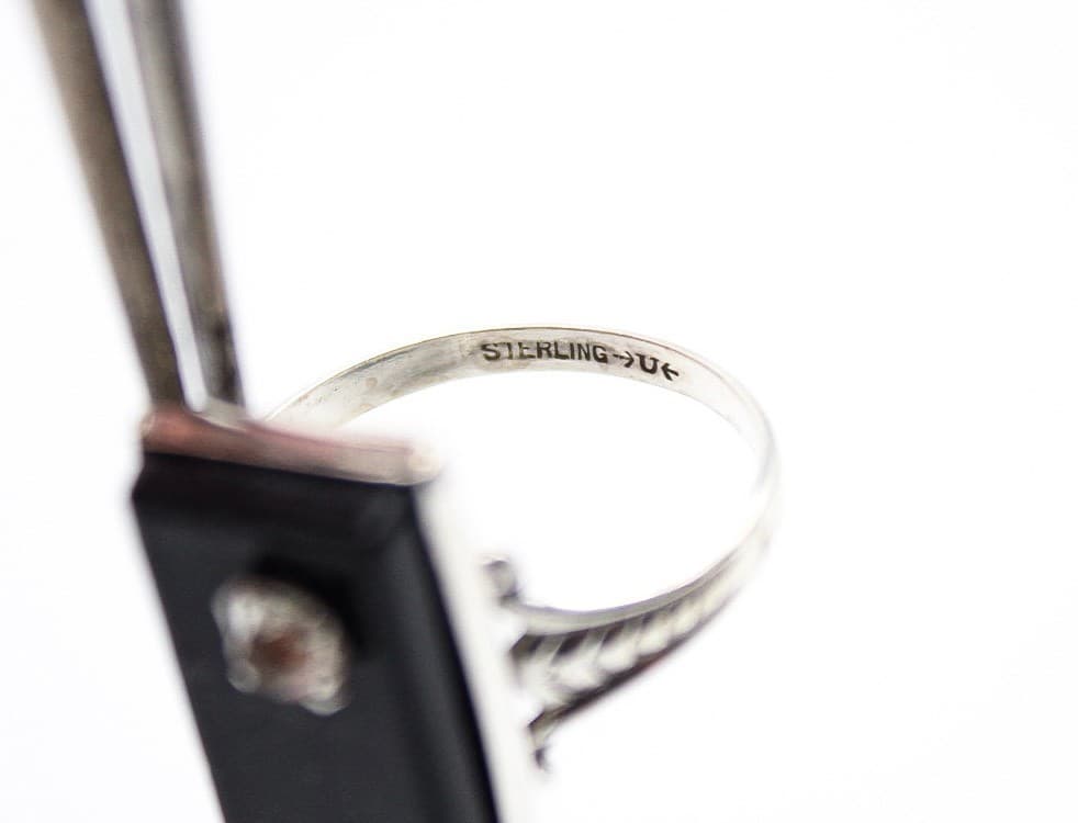 Vintage Deco Style Natural Black Onyx Sterling Silver 925 Hallmarked Ring Size 6 - Thumbnail 4