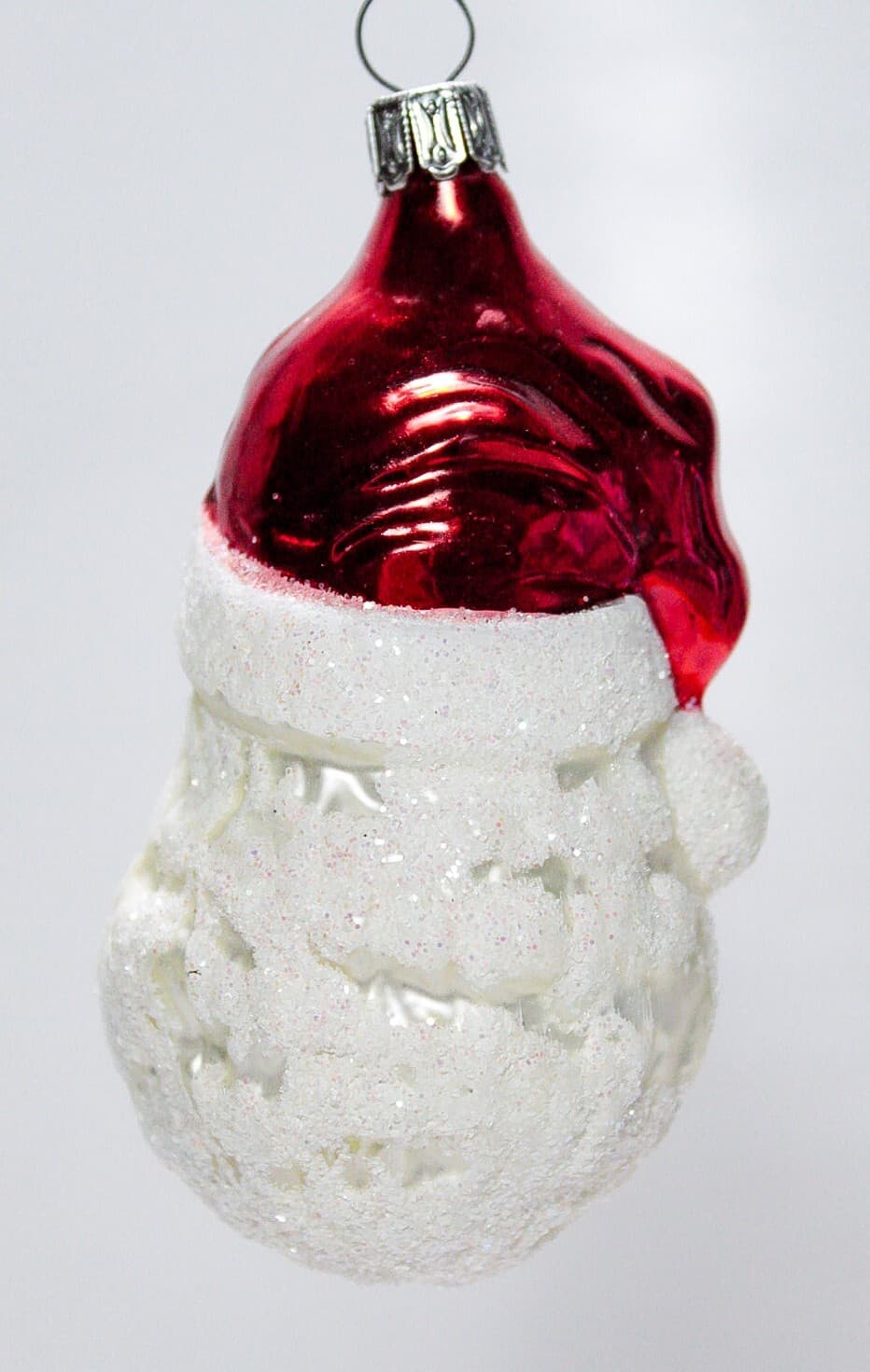 Vintage Made In Germany Hand Painted Glass Santa Clau Head Christmas Ornament - Thumbnail 3