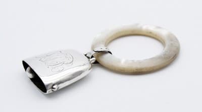 Webster Vintage Sterling Silver 925 Teething Ring Rattle Bell Monogrammed - Thumbnail 4