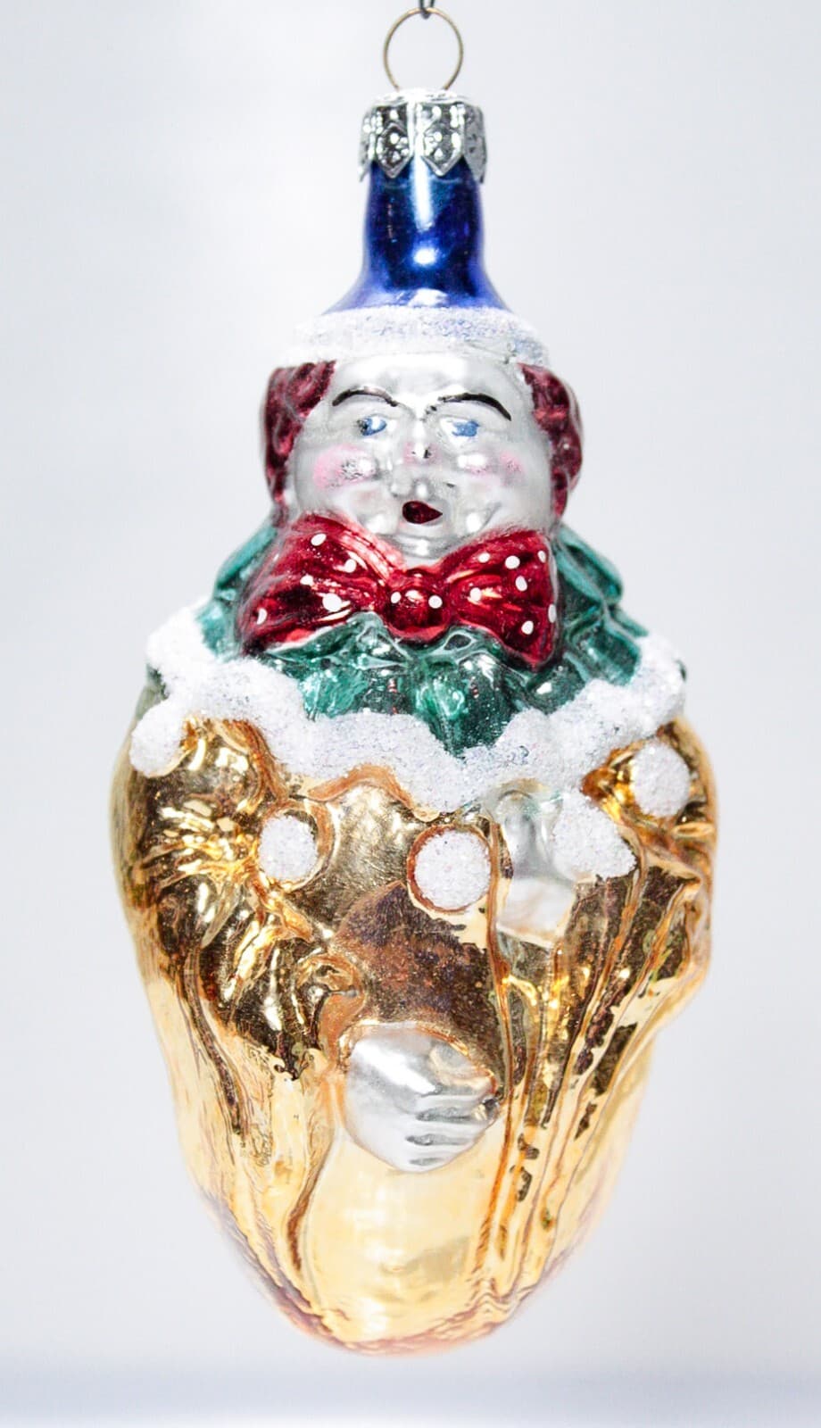 Vintage Made In POLAND Gold Jester Clown Motif Glass Christmas Ornament - Thumbnail 6