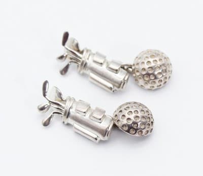 Vintage LINKS OF LONDON Marked Sterling Silver Golf Bag & Clubs Men's Cufflinks - Thumbnail 2