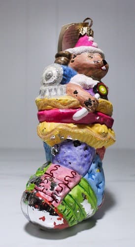 Vintage CHRISTOPER RADKO "Patchwork Wonders" Glass Christmas Ornament w/ Tag - Thumbnail 4