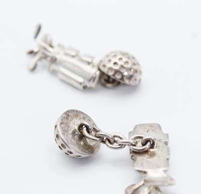 Vintage LINKS OF LONDON Marked Sterling Silver Golf Bag & Clubs Men's Cufflinks - Thumbnail 5