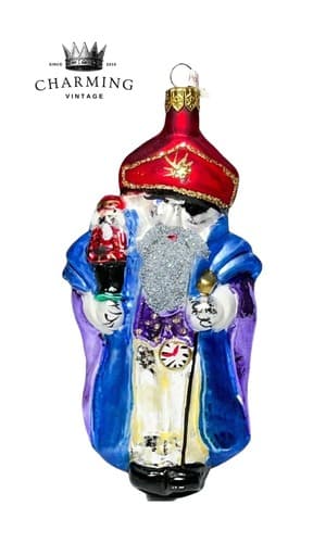 Vintage POLAND Blown Glass Hand Painted Wiseman Christmas Ornament - Image 1