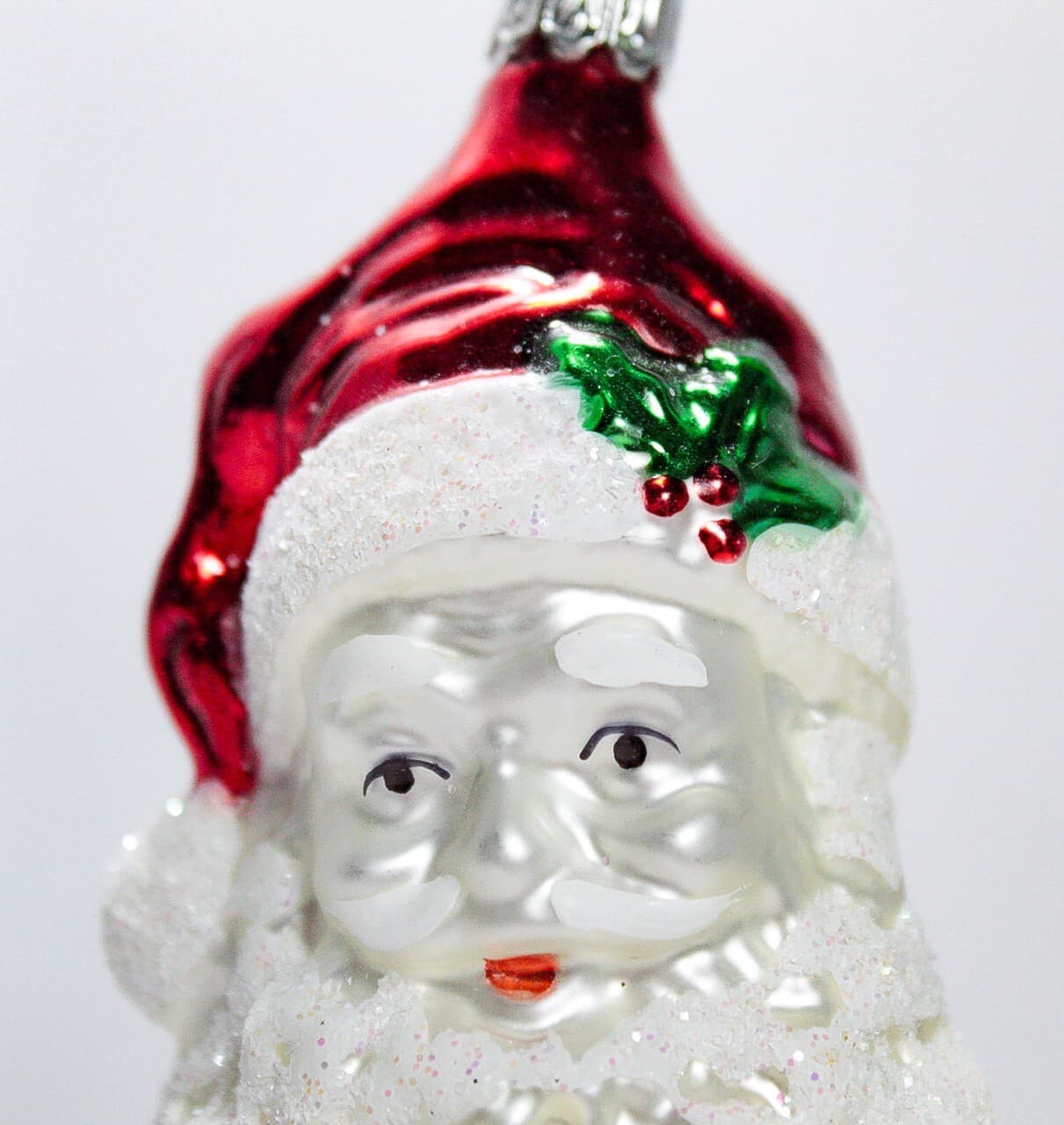 Vintage Made In Germany Hand Painted Glass Santa Clau Head Christmas Ornament - Thumbnail 2