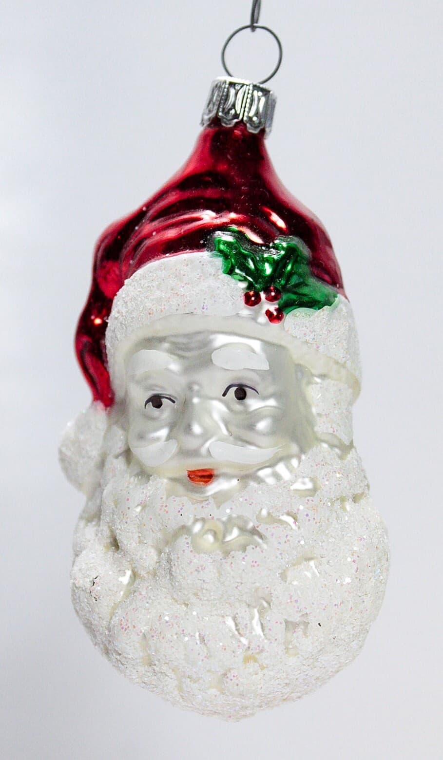 Vintage Made In Germany Hand Painted Glass Santa Clau Head Christmas Ornament - Thumbnail 5