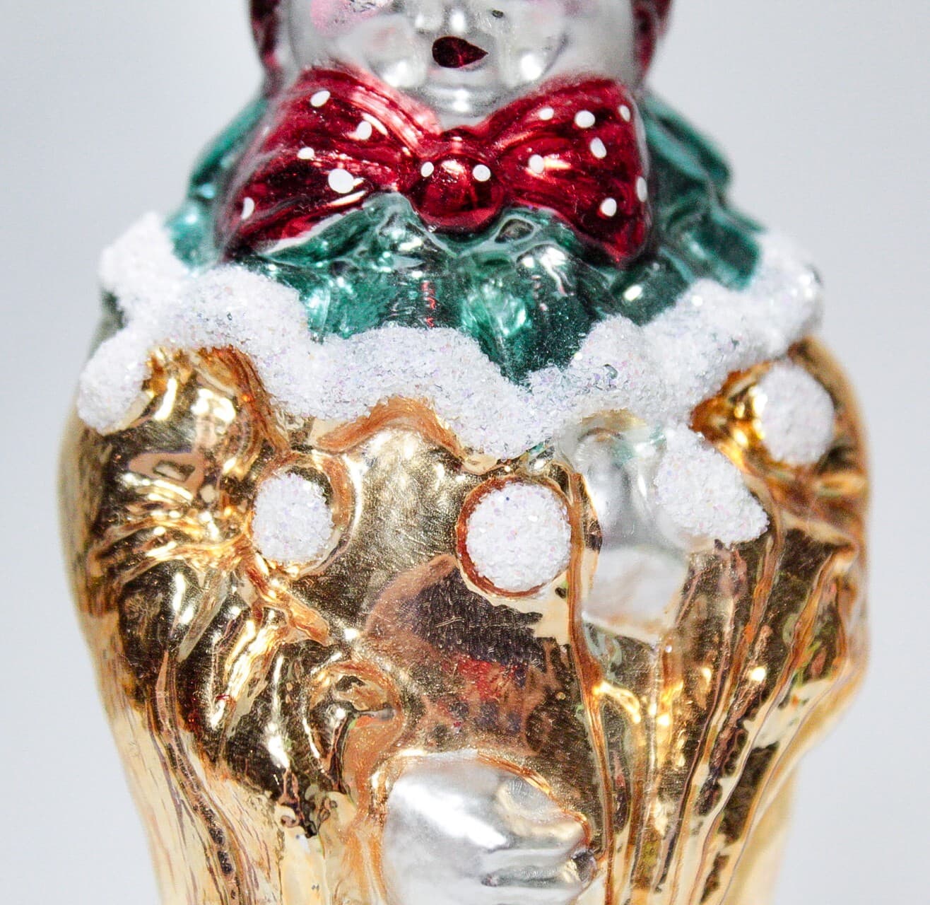 Vintage Made In POLAND Gold Jester Clown Motif Glass Christmas Ornament - Thumbnail 3