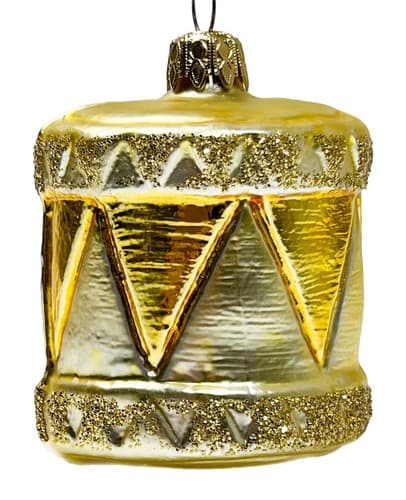 INGE GLASS West Germany Vintage Gold Mica Drum Motif Christmas Ornament - Thumbnail 2