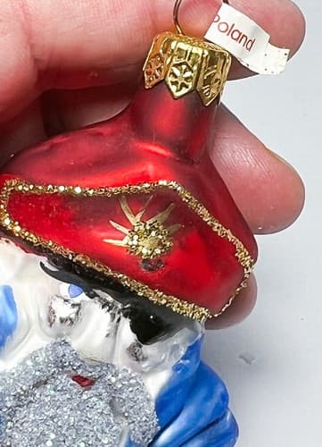 Vintage POLAND Blown Glass Hand Painted Wiseman Christmas Ornament - Thumbnail 2