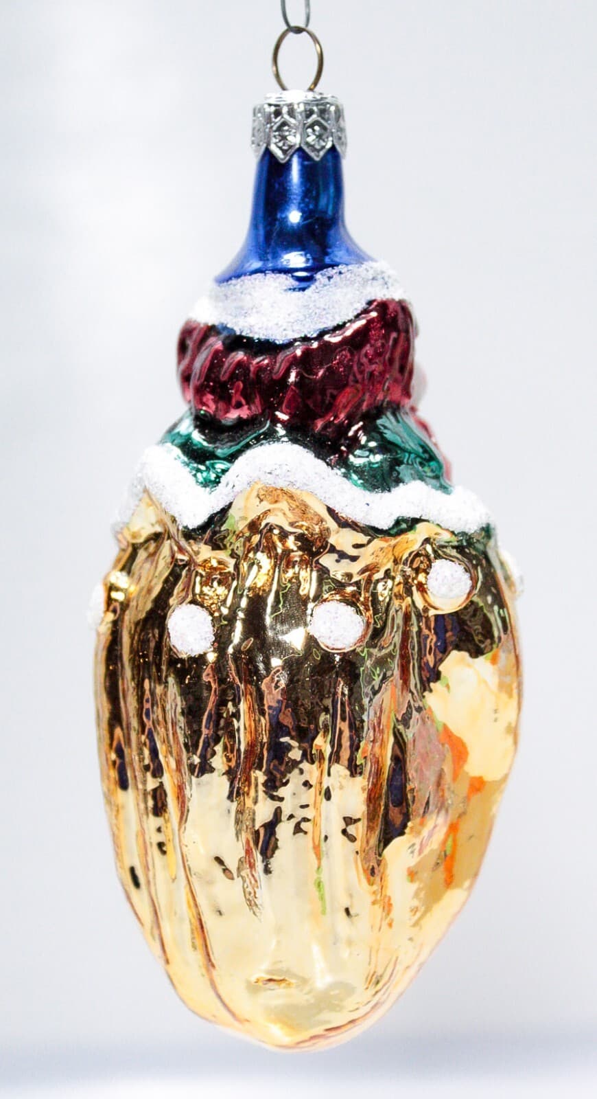 Vintage Made In POLAND Gold Jester Clown Motif Glass Christmas Ornament - Thumbnail 4