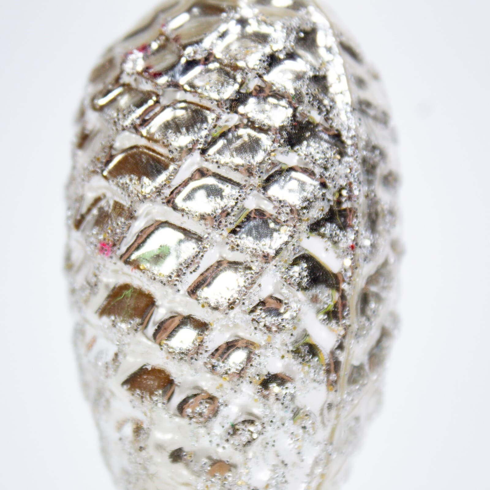 Vintage Silver Pinecone Glitter Mercury Glass Christmas Ornament - Thumbnail 2