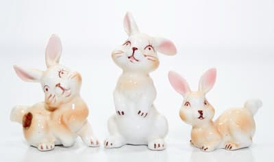 3 Miniature Vintage Japan S.S. Bone China Hand Painted Porcelain Bunny Rabbits - Image 1