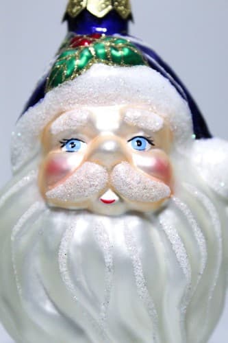 Vintage SPF Glass Santa Head Blue Hat Christmas Ornament - Thumbnail 4