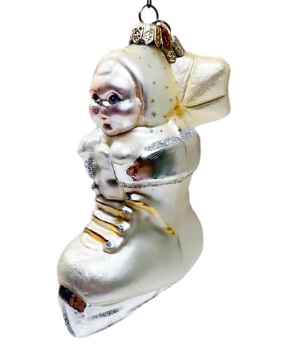 Vintage Dept. 56 Poland Snowbabies Baby Angel in Ice Skate Blown Glass Ornament - Image 1