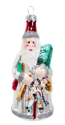 Vtg Made In POLAND Hand Painted Santa w/ Presents Glass Christmas Ornament - Image 1