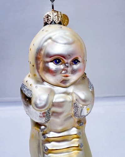 Vintage Dept. 56 Poland Snowbabies Baby Angel in Ice Skate Blown Glass Ornament - Thumbnail 3