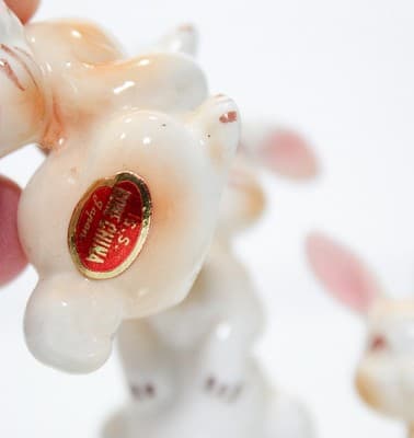 3 Miniature Vintage Japan S.S. Bone China Hand Painted Porcelain Bunny Rabbits - Thumbnail 5