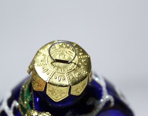 Vintage SPF Glass Santa Head Blue Hat Christmas Ornament - Thumbnail 5