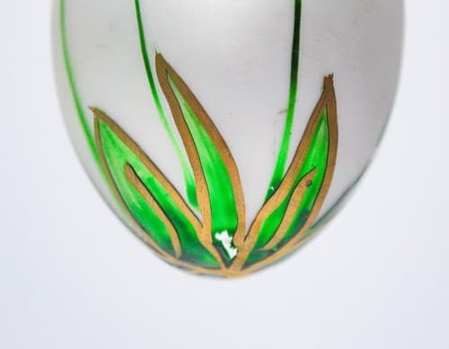 Vintage Hand Painted Egg Shape Tulip Floral Motif Glass Christmas Ornament - Thumbnail 3