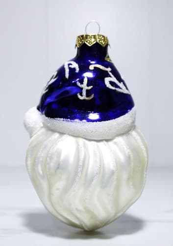 Vintage SPF Glass Santa Head Blue Hat Christmas Ornament - Thumbnail 3