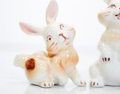 3 Miniature Vintage Japan S.S. Bone China Hand Painted Porcelain Bunny Rabbits - Thumbnail 2