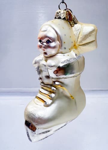 Vintage Dept. 56 Poland Snowbabies Baby Angel in Ice Skate Blown Glass Ornament - Thumbnail 8