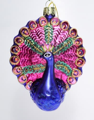 Vtg LAO-MAI Glitter Hand Decorated Peacock Multicolor Glass Christmas Ornament - Thumbnail 5