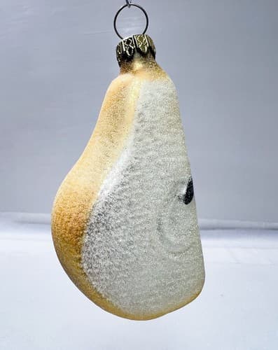 Vintage Germany Pear Fruit Wedge Christmas Glass Ornament - Thumbnail 2