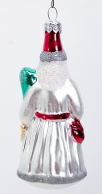 Vtg Made In POLAND Hand Painted Santa w/ Presents Glass Christmas Ornament - Thumbnail 4