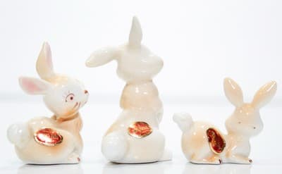 3 Miniature Vintage Japan S.S. Bone China Hand Painted Porcelain Bunny Rabbits - Thumbnail 6